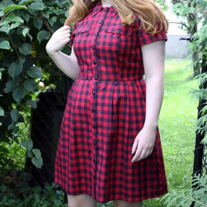 Birds Of North America Plaid Boho Checked Button Down Hippie Mini Dress Size 8.